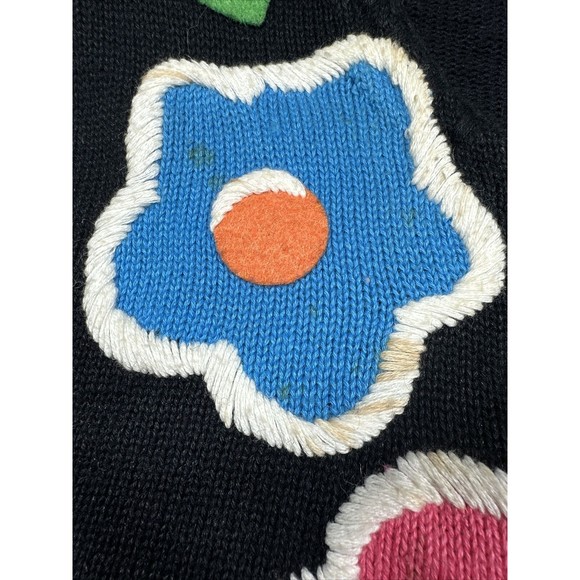 Michael Simon New York Sz L Black Short Sleeves Sweater Women Knit Crochet 1997 - Picture 13 of 14